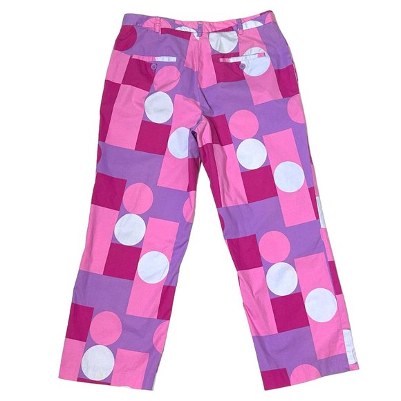 Vintage Esprit Womens 11 / 12‎ Pink Purple Geometric Stretch Flat Front Pants - Picture 8 of 9